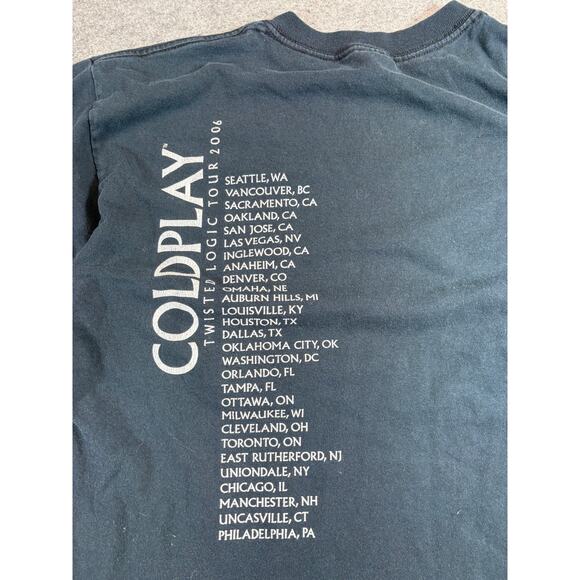 VINTAGE Coldplay Twisted Logic Tour Shirt Mens Medium Black Graphic Band Tee - Picture 5 of 6